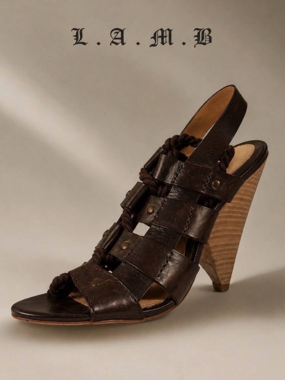 Lamb Dark Espresso Brown Heeled Gladiator Sandals